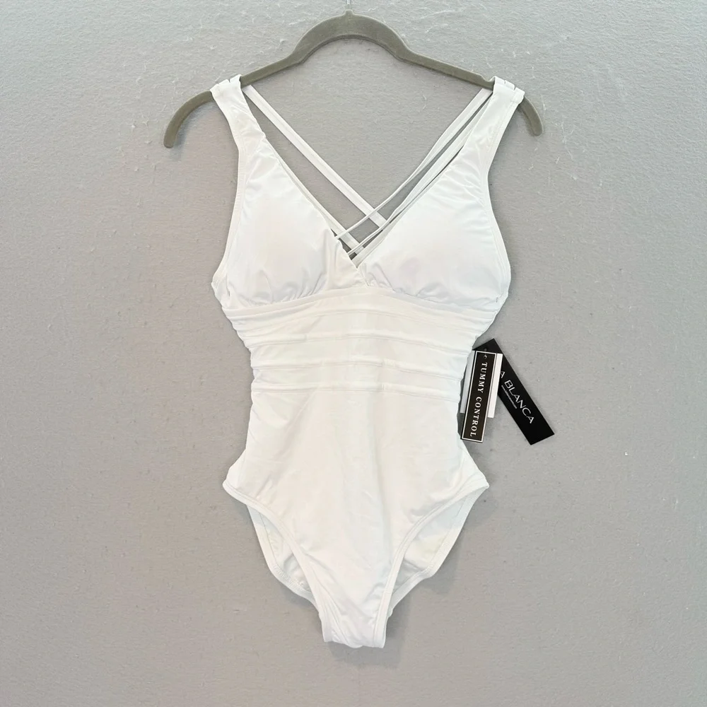 La Blanca - NWT women’s cross Back‎  one piece swimsuit V-neck  Island Goddess 4